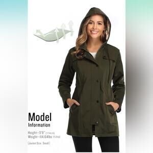 SaphiRose Women's Long Hooded Rain Jacket Army Green Large